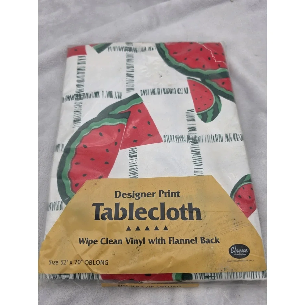 Vtg Watermelon Slices Tablecloth Summer Camping Party Picnic 52x70 Flannel Back